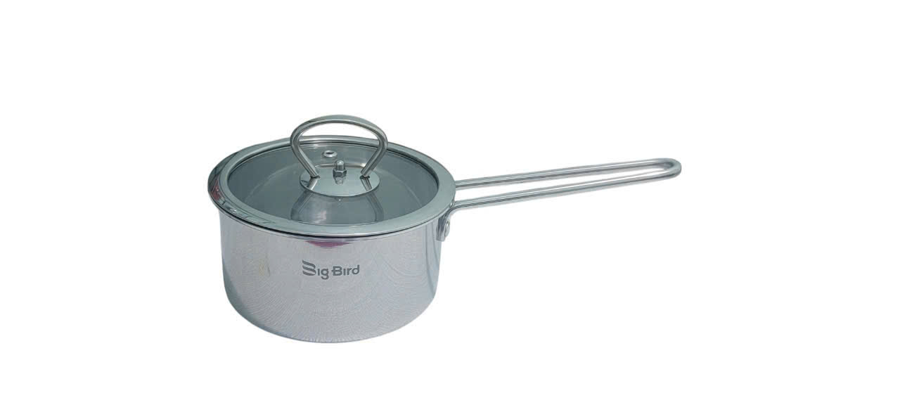 Nồi inox liền khối đường kính 14cm đặt trên bếp gas, thiết kế sang trọng và bền bỉ